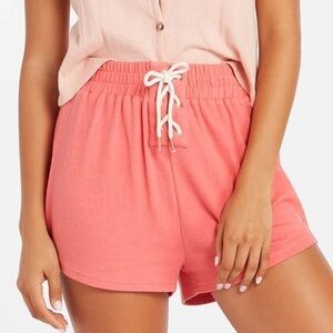 NWT Volcom Lived In Lounge Fleece Lace Up Shorts in Electric Coral